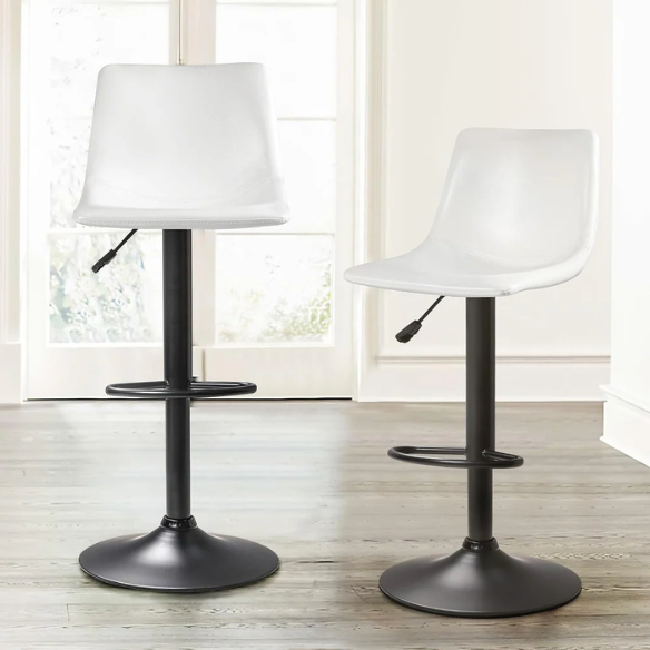 Set of 2 Adjustable Height Swivel Bar Stools with Back – Mid-Century Modern Design, Polished Chrome Base, Ergonomic Imitation Leather Seat, 360° Rotation for Kitchen Island or Bar