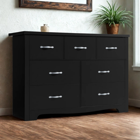 French Country-Inspired 47.2" 7-Drawer Double Dresser with Scalloped Apron and Elegant Metal Handles