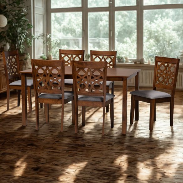 Modern Fabric and Wood Dining Set – Where Elegance Meets Comfort and Style