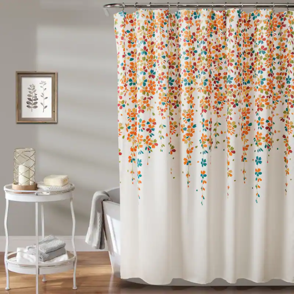 Orange, Teal, Yellow, and White Weeping Flower Shower Curtain – Vibrant Floral Bathroom Décor, 72" x 72"