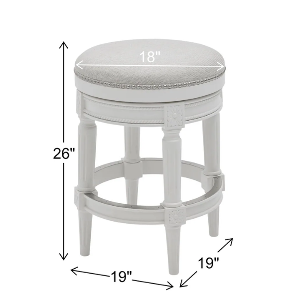 Backless Swivel 26" Counter-Height Bar Stool – Elegant Linen Upholstery with Nail Head Trim, 360-Degree Swivel, and Metal Footrest for Stylish Kitchen or Bar Seating
