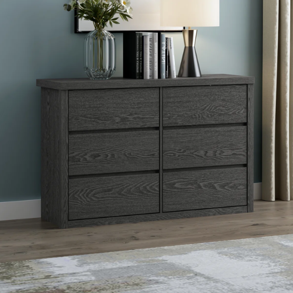 Modern 46.46'' 6-Drawer Double Dresser with Hidden Handles and Wood Grain Finish