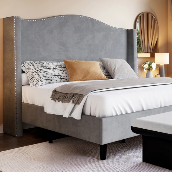 Luxurious Velvet Upholstered Metal Platform Bed – Full/Double Size with Sleek & Stylish Design