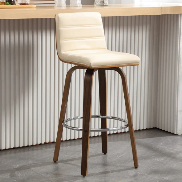 Mid-Century Modern Faux Leather Swivel Counter/Bar Stools – 360° Swivel, Padded PU Leather Seat & Back, Durable Bentwood Legs, Metal Footrest, Supports Up to 440lbs for Home Bar or Kitchen