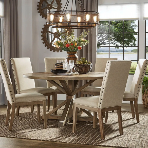 Modern Fabric and Wood Dining Set – Where Elegance Meets Comfort and Style