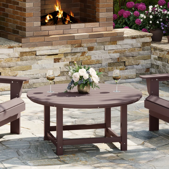 Outdoor Conversation Table – Stylish, Weather-Resistant Recycled Plastic Table with Slat-Style Top for Patios and Gardens