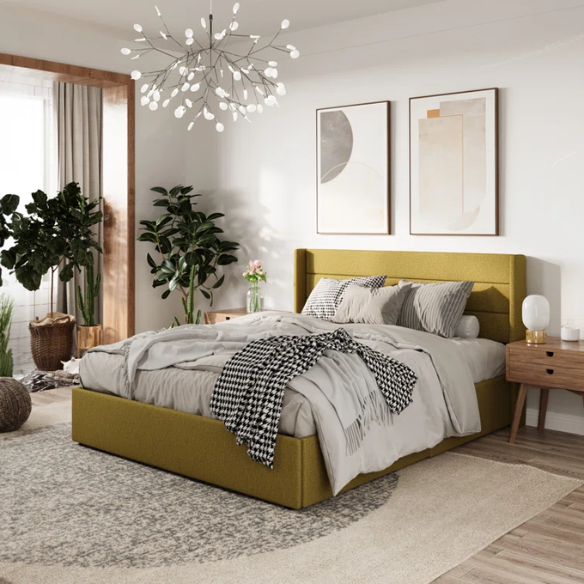 Luxurious Linen Upholstered Hydraulic Lift-Up Storage Platform Bed – Full/Double Size with Sleek Design & Maximized Space