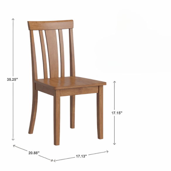 Set of 2 Farmhouse Slat Back Wooden Dining Side Chairs – Solid Wood, Rustic Kitchen or Dining Room Seating