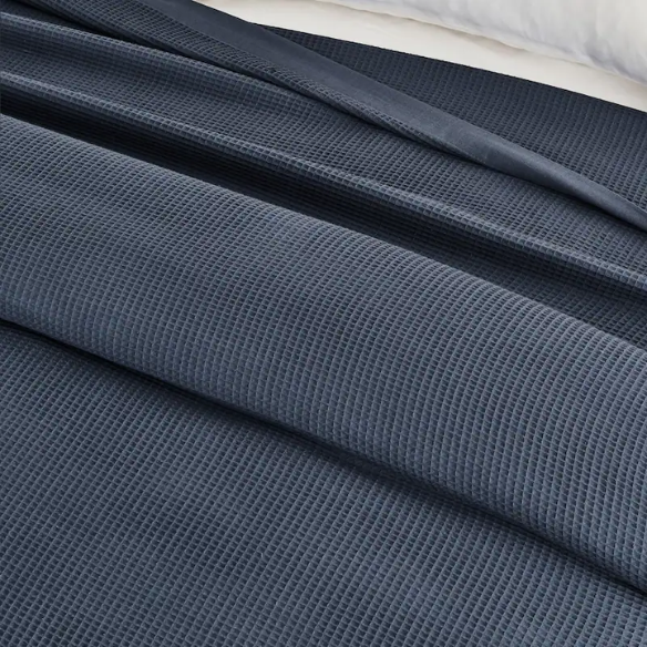 Cotton Waffle Weave Bed Blanket – Navy Blue | All-Season Breathable Layer