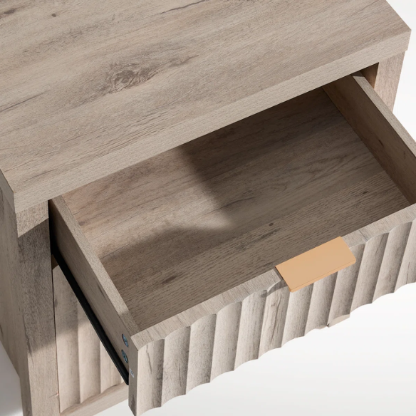 2-Drawer Nightstand with Built-In Outlets – Fluted Panels, Wood Grain Finish, Modern Design, Charging Station with 2 AC Outlets, USB & USB-C Ports, 4.9-Foot Power Cord, Set of 2