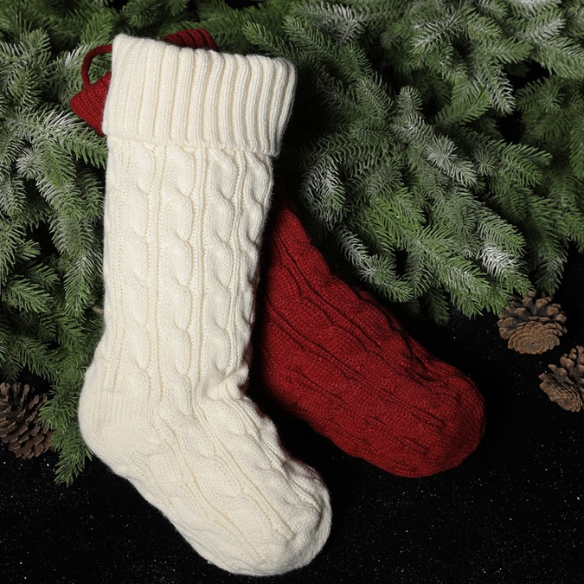Classic Red Knitted Christmas Stocking – Cable Knit Holiday Gift Bag with Soft Lining
