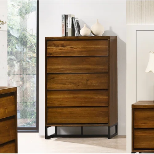 Industrial Mid-Century Modern Platform Bedroom Set with Herringbone Design Headboard – Stylish and Versatile