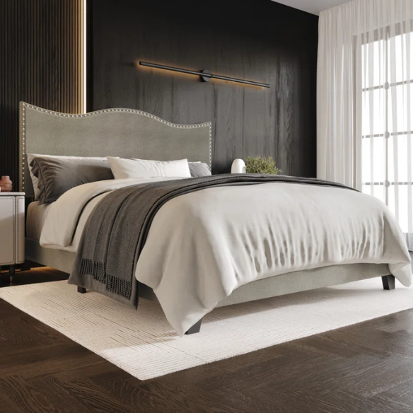 Sleek Upholstered Standard Bed – Full/Double Size in Solid Color Polyester with Stylish, Versatile Design