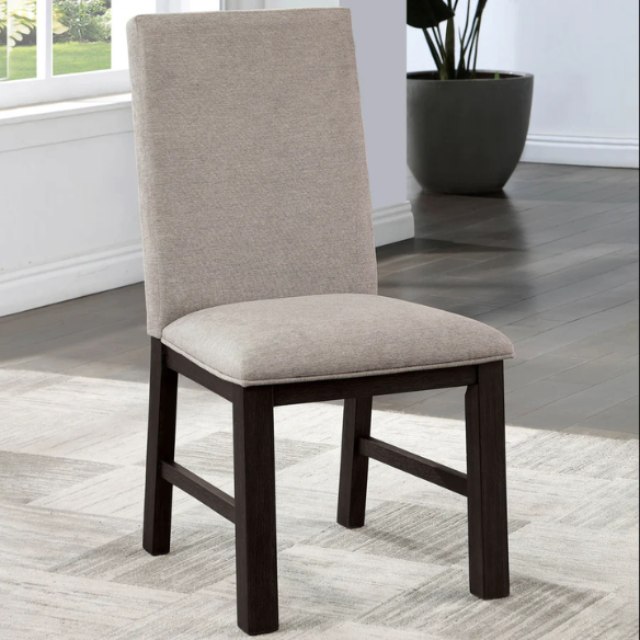 Antique Black Wood Side Chairs with Grey Linen Upholstered Seats (Set of 2) – Transitional Padded Dining Chairs for Kitchen or Dining Room