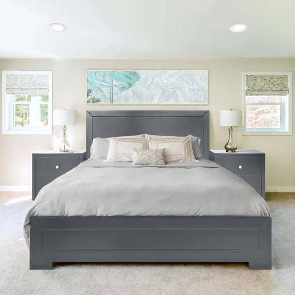 Neutral-Colored Solid Wood Queen Size Low Profile Platform Bed