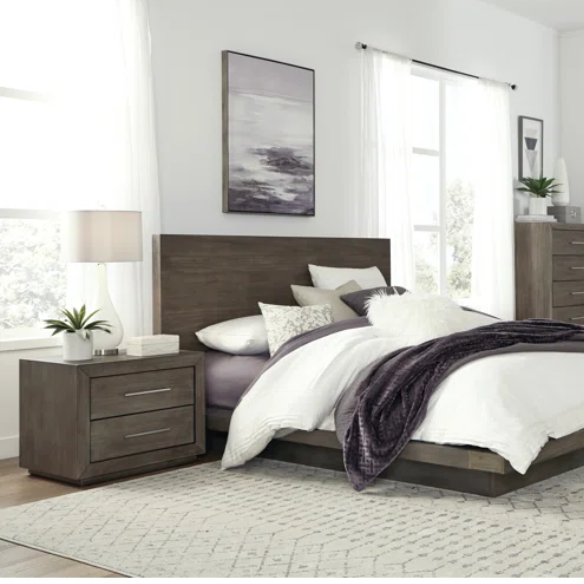 Rustic Mountain Retreat: Solid Wood Platform 4-Piece Bedroom Set – Low-Profile Bed, 9-Drawer Dresser, Nightstand, and Optional 5-Drawer Chest, Crafted from Pine Wood with Warm Finish and Natural Grain Variations for Cozy, Casual Elegance