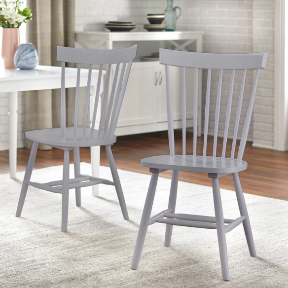 Farmhouse Spindle Back Dining Chairs – Set of 2, Solid Rubberwood