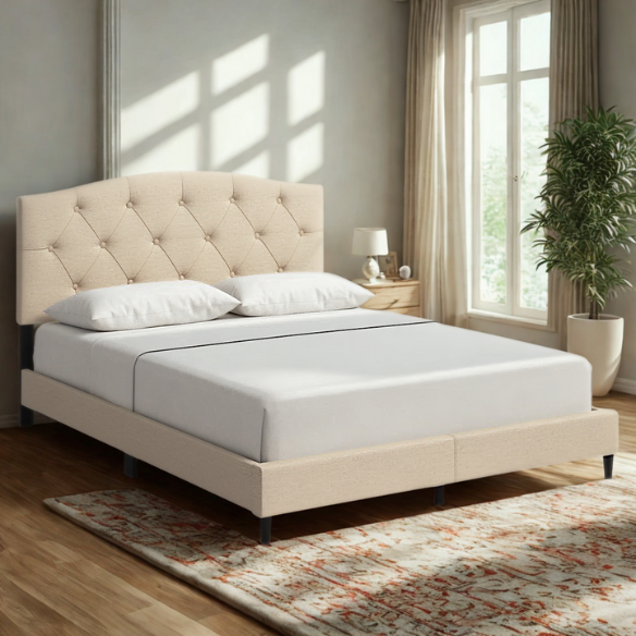 Modern Button-Tufted Queen Size Upholstered Platform Bed with Sleek Design