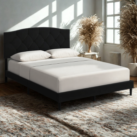 Modern Button-Tufted Queen Size Upholstered Platform Bed with Sleek Design