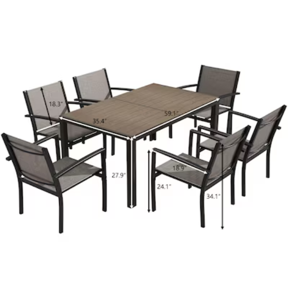 7-Piece Patio Dining Set | Outdoor Furniture with 6 Stackable Textilene Chairs and Spacious Table | Perfect for Yard, Garden, and Porch in Grey