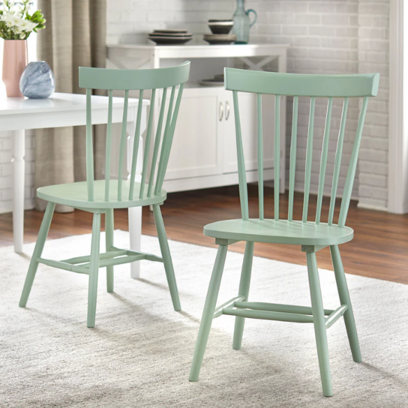 Farmhouse Spindle Back Dining Chairs – Set of 2, Solid Rubberwood