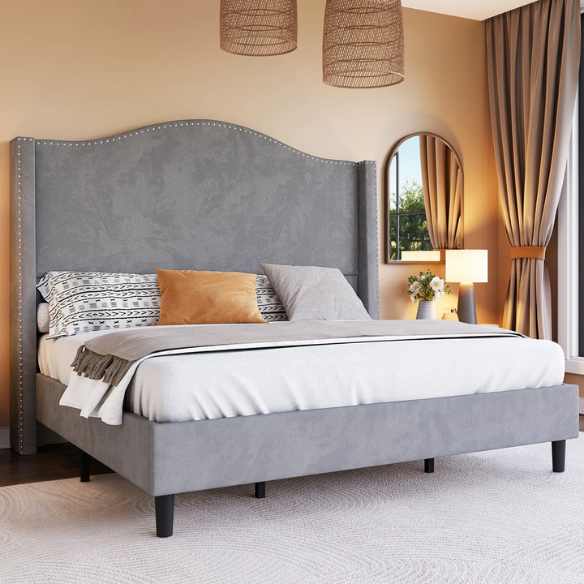 Luxurious Velvet Upholstered Metal Platform Bed – Full/Double Size with Sleek & Stylish Design