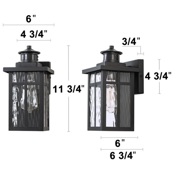 2-Pack Matte Black Outdoor Wall Lantern Sconces with Water Glass – Classic Lantern Design, Weather-Resistant, Ideal for Front Porch, Garage, and Outdoor Spaces