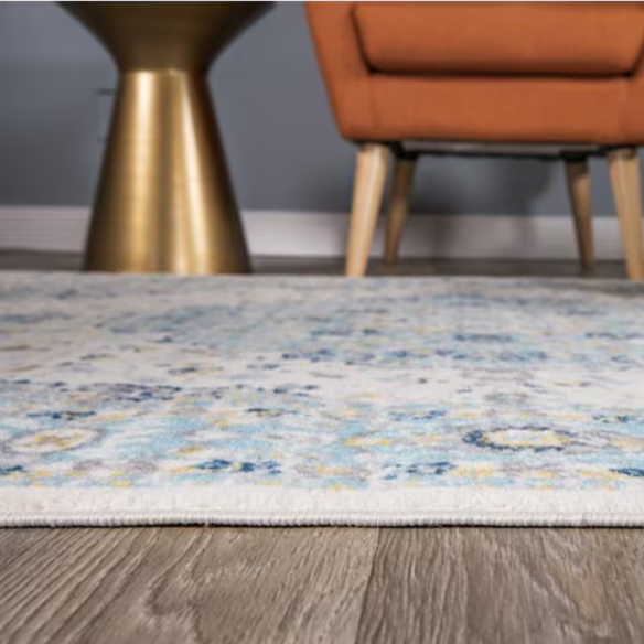 Distressed Oriental-Inspired Indoor Rug – Blue, Yellow & Cream Medallion Pattern, Stain-Resistant, Fade-Resistant, Perfect for Traditional & French Country Décor