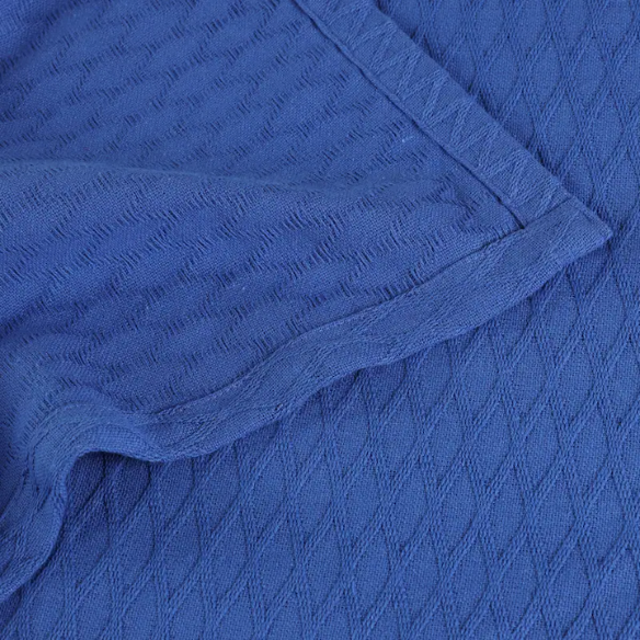Blue Weave Cotton Blanket – Elegant, Soft & Breathable All-Season Comfort