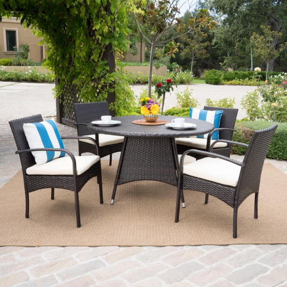 5-Piece Outdoor Wicker Dining Set | Includes Water-Resistant Cushions for Comfort and Durability