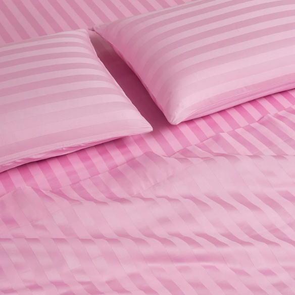 4-Piece Luxury Bed Sheet Set – Fitted & Flat Sheets with Pillowcases | Solid Stripe Bedding for Twin, Full, Queen, King Sizes