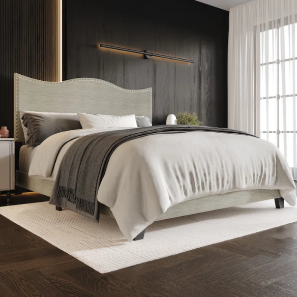 Sleek Upholstered Standard Bed – Full/Double Size in Solid Color Polyester with Stylish, Versatile Design