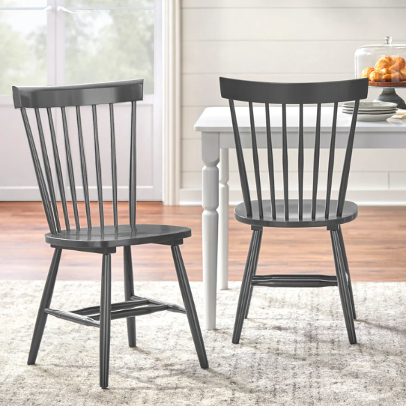 Farmhouse Spindle Back Dining Chairs – Set of 2, Solid Rubberwood