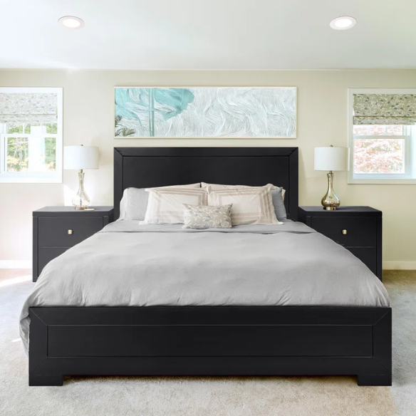 Neutral-Colored Solid Wood Queen Size Low Profile Platform Bed