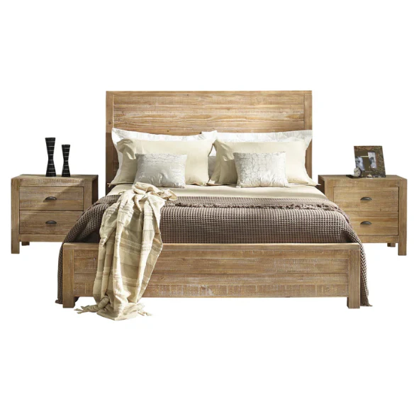 Rustic Farmhouse 4-Piece King Bedroom Set – Solid Pine Wood Bed, Dresser, Chest & Nightstand