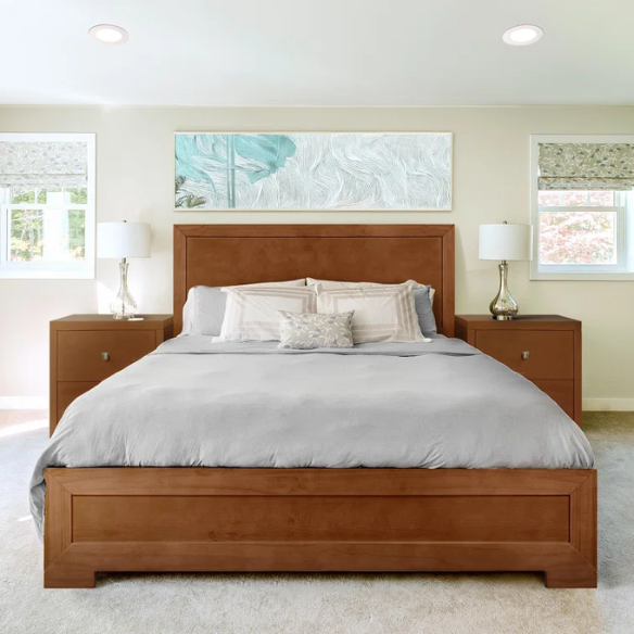 Neutral-Colored Solid Wood Queen Size Low Profile Platform Bed