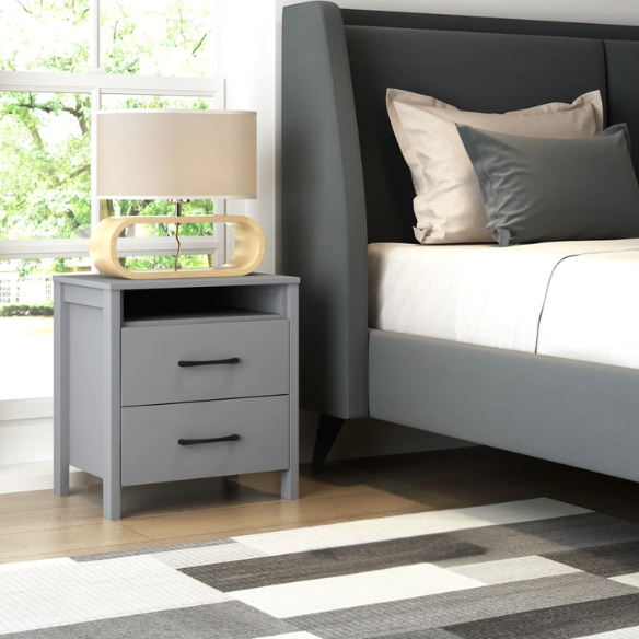 22.7" 2-Drawer Nightstand – Space-Saving Modern Minimalism, Engineered Wood with Clean-Lined Silhouette, Neutral Finish, Open Cubby & 2 Spacious Drawers for Bedroom Storage, Ideal for Tech & Accessories
