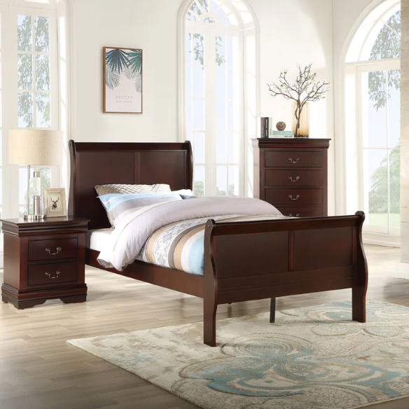 Sleigh Twin Bedroom Set: Elegant Wooden Furniture with a Sleek Finish for Timeless Style