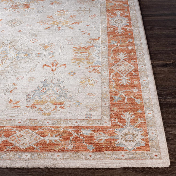 Elegant Oriental Rug – Stain-Resistant, High-Low Pile, Machine Woven with Fringed Detailing