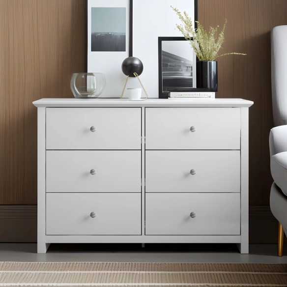 Modern 6-Drawer Double Dresser with Angled Sled Legs and Round Metal Hardware