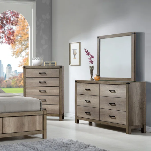 Rustic Light Brown 5-Piece Queen Upholstered Panel Bedroom Set – Warm, Stylish, and Durable