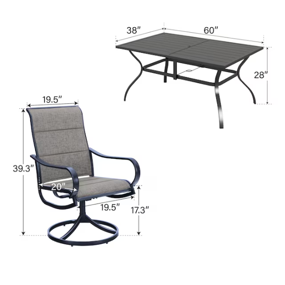 Patio Dining Set | Outdoor Furniture with Table and Swivel Chairs | All-Weather Garden Furniture with Umbrella Hole for Shade