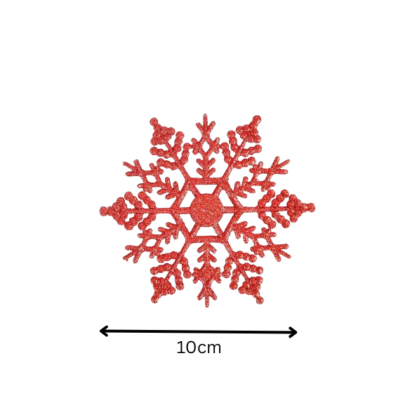 Red Glitter Snowflake Christmas Ornaments – Whimsical Holiday Décor Set (12 Pieces)
