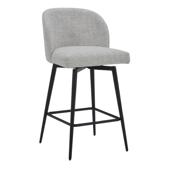 Set of 2 Counter Height Swivel Barstools – Mid-Century Modern Design, Padded Seat with High-Density Foam, 360° Swivel, Sturdy Iron Base, Footrest for Kitchen or Bar
