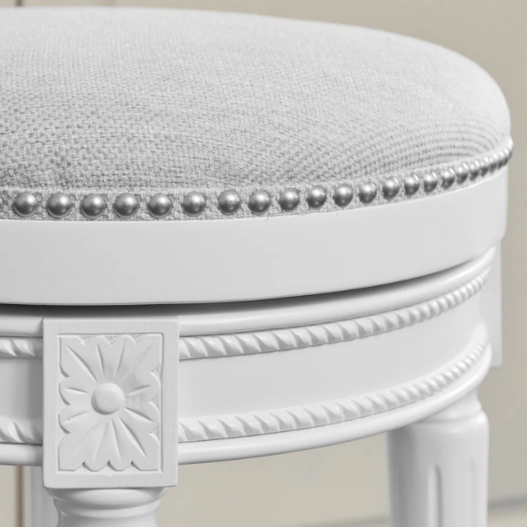 Backless Swivel 26" Counter-Height Bar Stool – Elegant Linen Upholstery with Nail Head Trim, 360-Degree Swivel, and Metal Footrest for Stylish Kitchen or Bar Seating