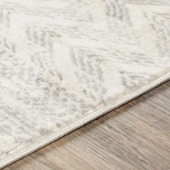 Southwestern-Inspired Geometric Rug – Gray Diamond, Chevron & Dot Patterns on Off-White, Stain-Resistant, Perfect for High-Traffic Areas