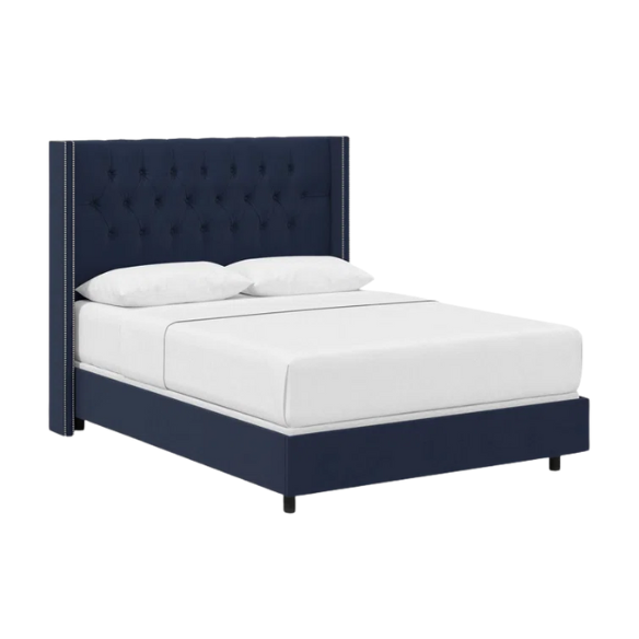 Timeless Upholstered Wingback King Size Bed with Button Tufting and Nailhead Trim