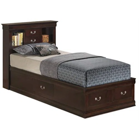Wooden Bookcase Storage Twin Bed – Space-Saving Design with Stylish Shelving