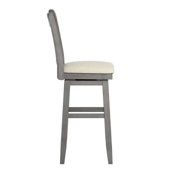 Double X Back Wood Swivel Counter Height Stool – Vintage Charm with Upholstered Linen Seat Cushion, Swivel Function, and Distressed Finishes for Elegant Bar or Counter Seating
