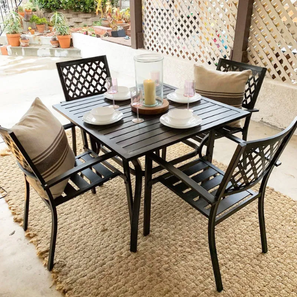 5-Piece E-Coated Metal Outdoor Patio Dining Set with Stackable Chairs – Durable, Comfortable, and Stylish for Your Outdoor Entertaining